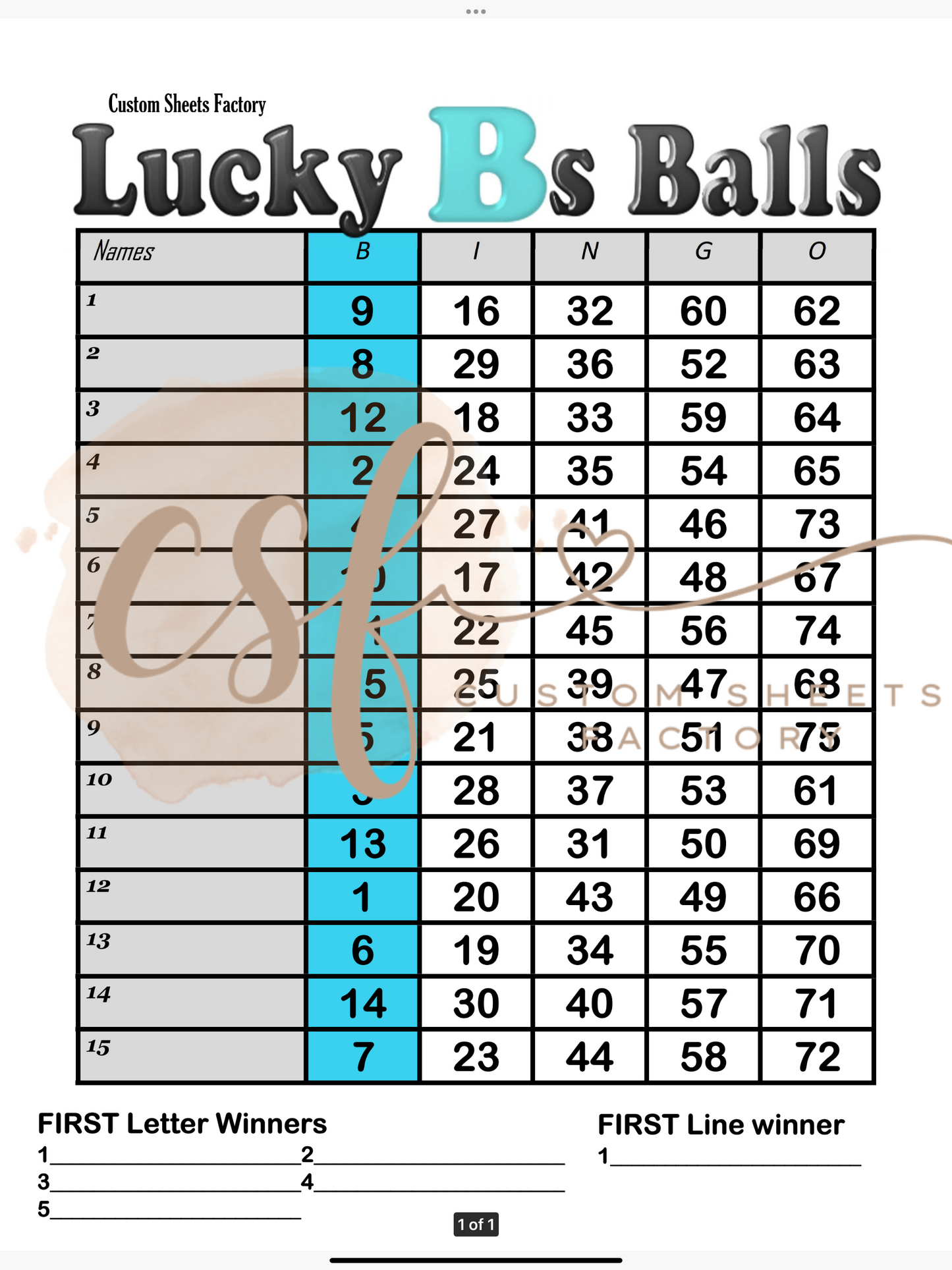 B Combo Balls - 15 line - 75 ball