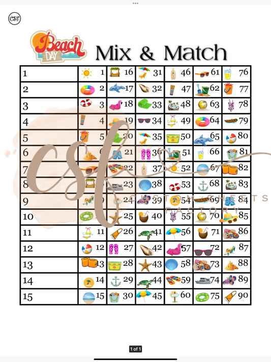 Mix and Match Beach - 15 line - 90 ball - Straight