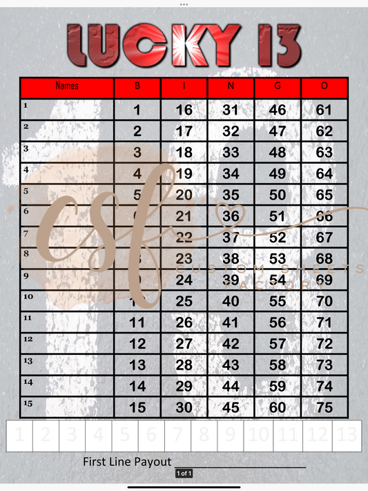 Lucky 13 - 15 line - 75 ball