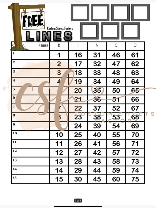 Free Lines - 15 line - 75 ball