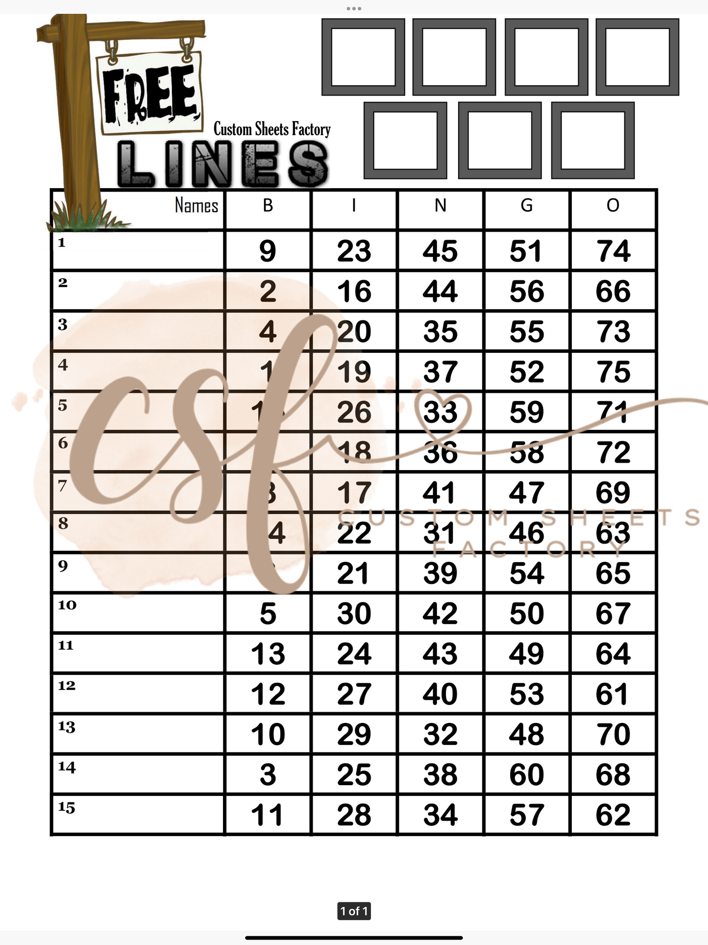 Free Lines - 15 line - 75 ball