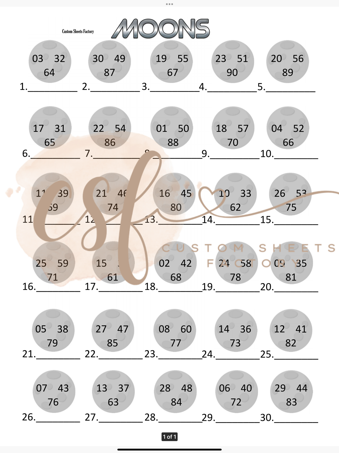 Moons - 30 line - 90 ball