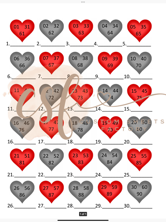 Hearts - 30 line - 90 ball