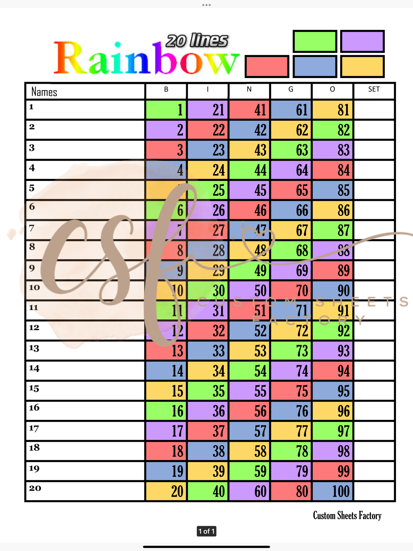 Rainbow - 20 line - 100 ball