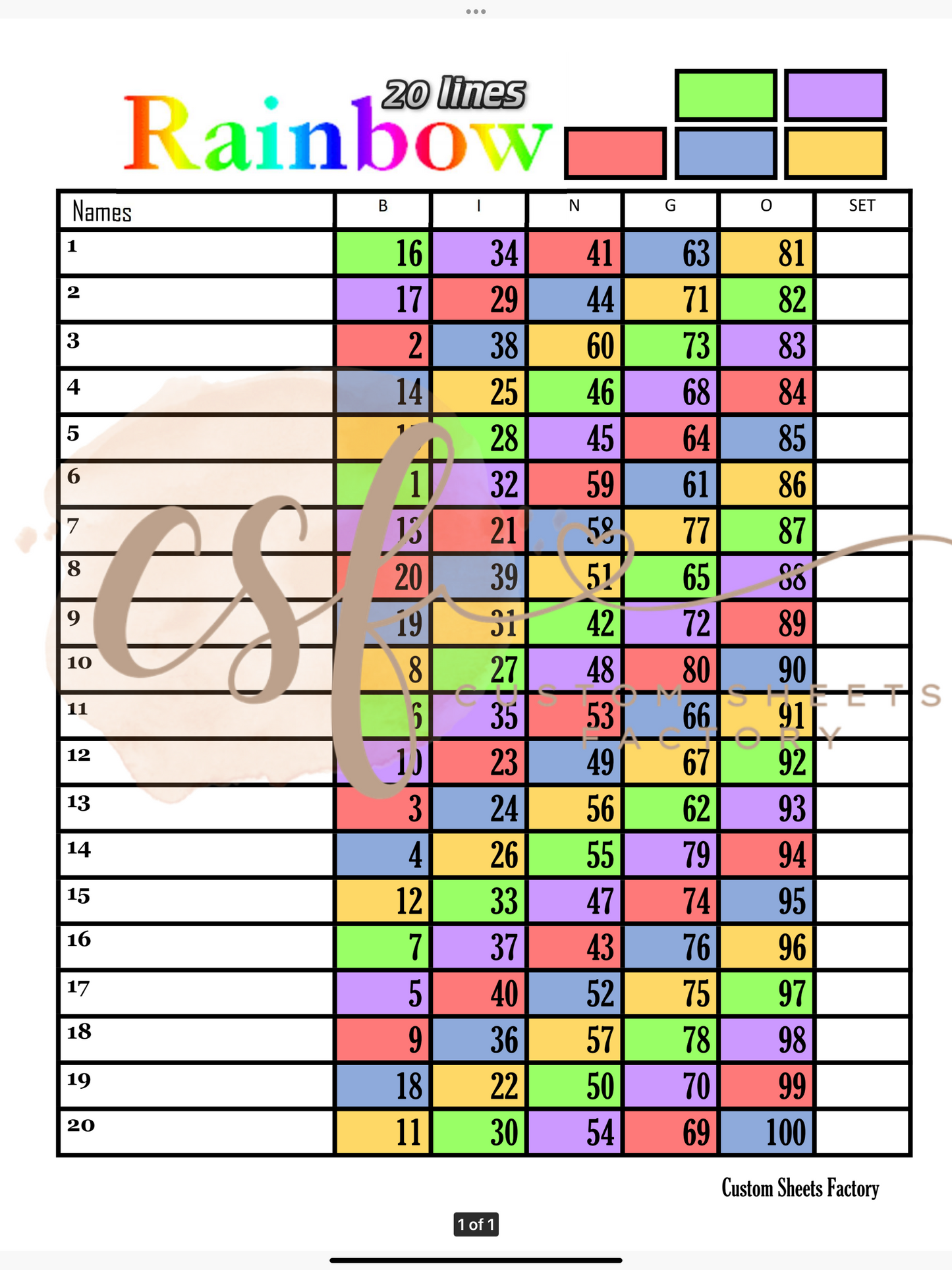 Rainbow - 20 line - 100 ball