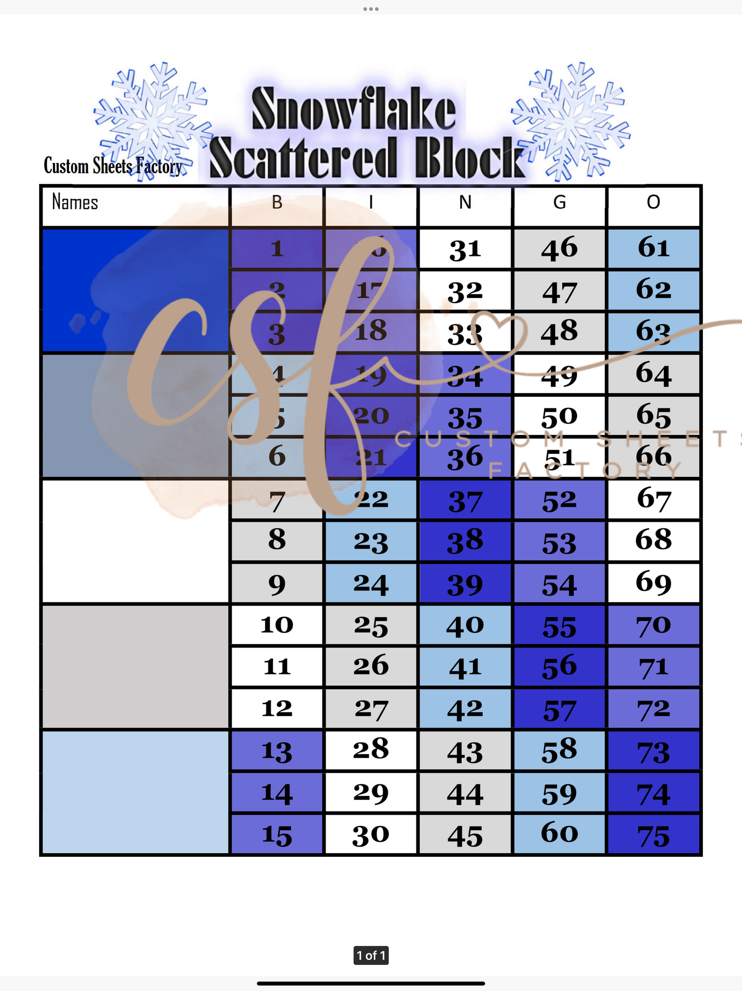 Scatter Block Snowflake - 5 blocks - 75 ball