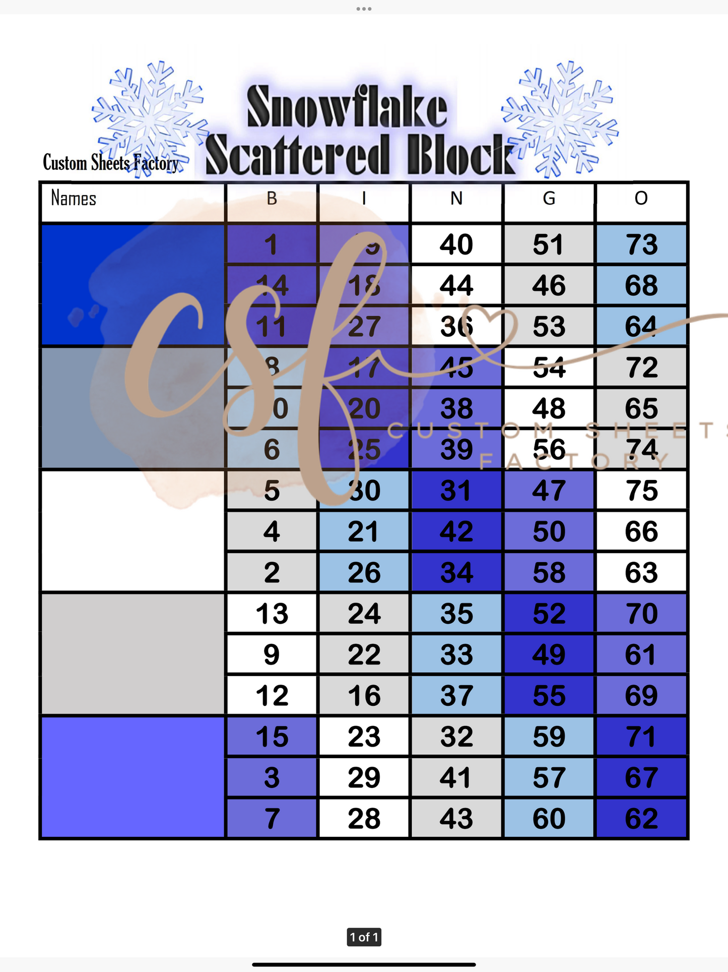 Scatter Block Snowflake - 5 blocks - 75 ball