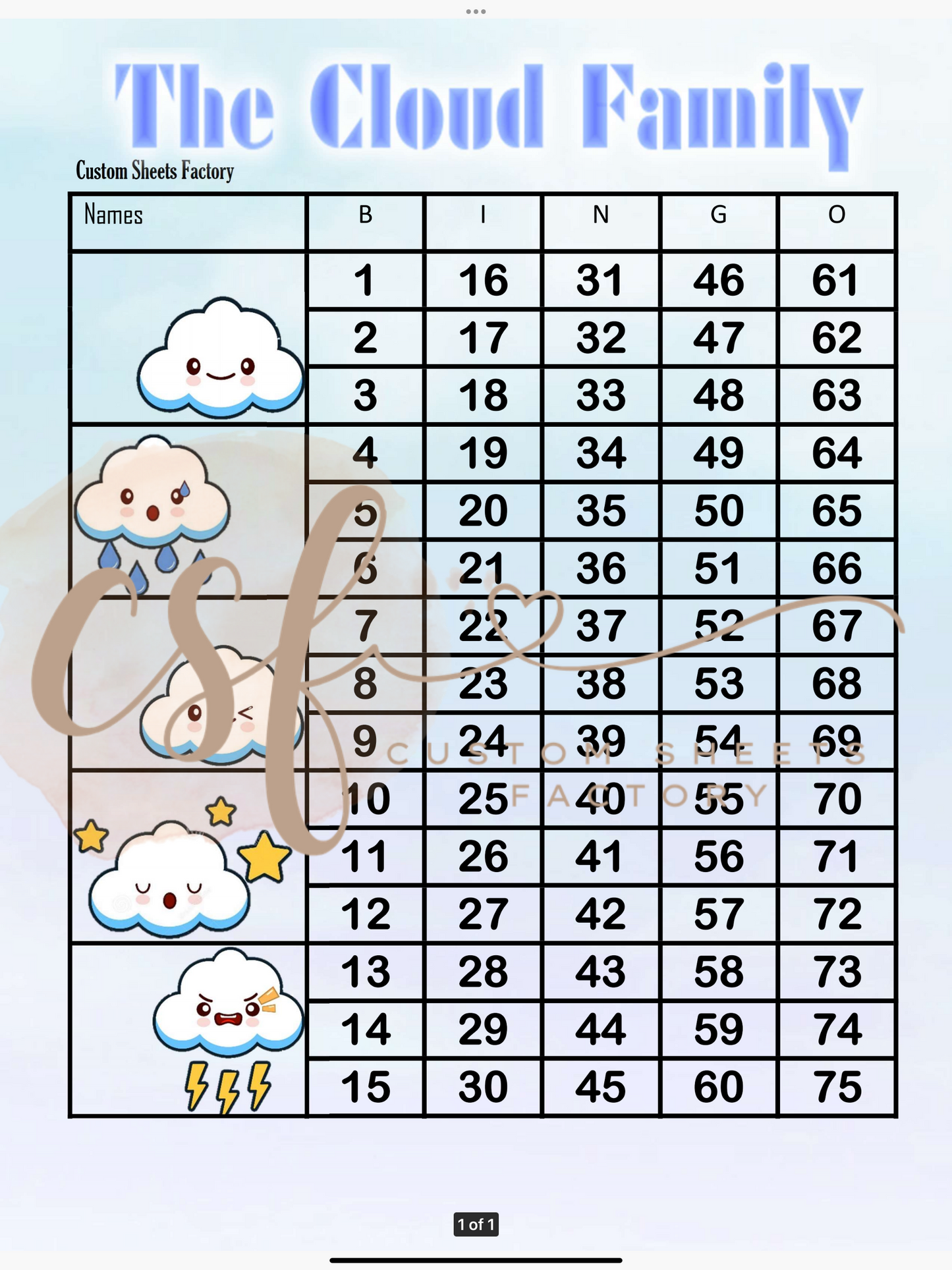 Cloud Family - 5 blocks - 75 ball