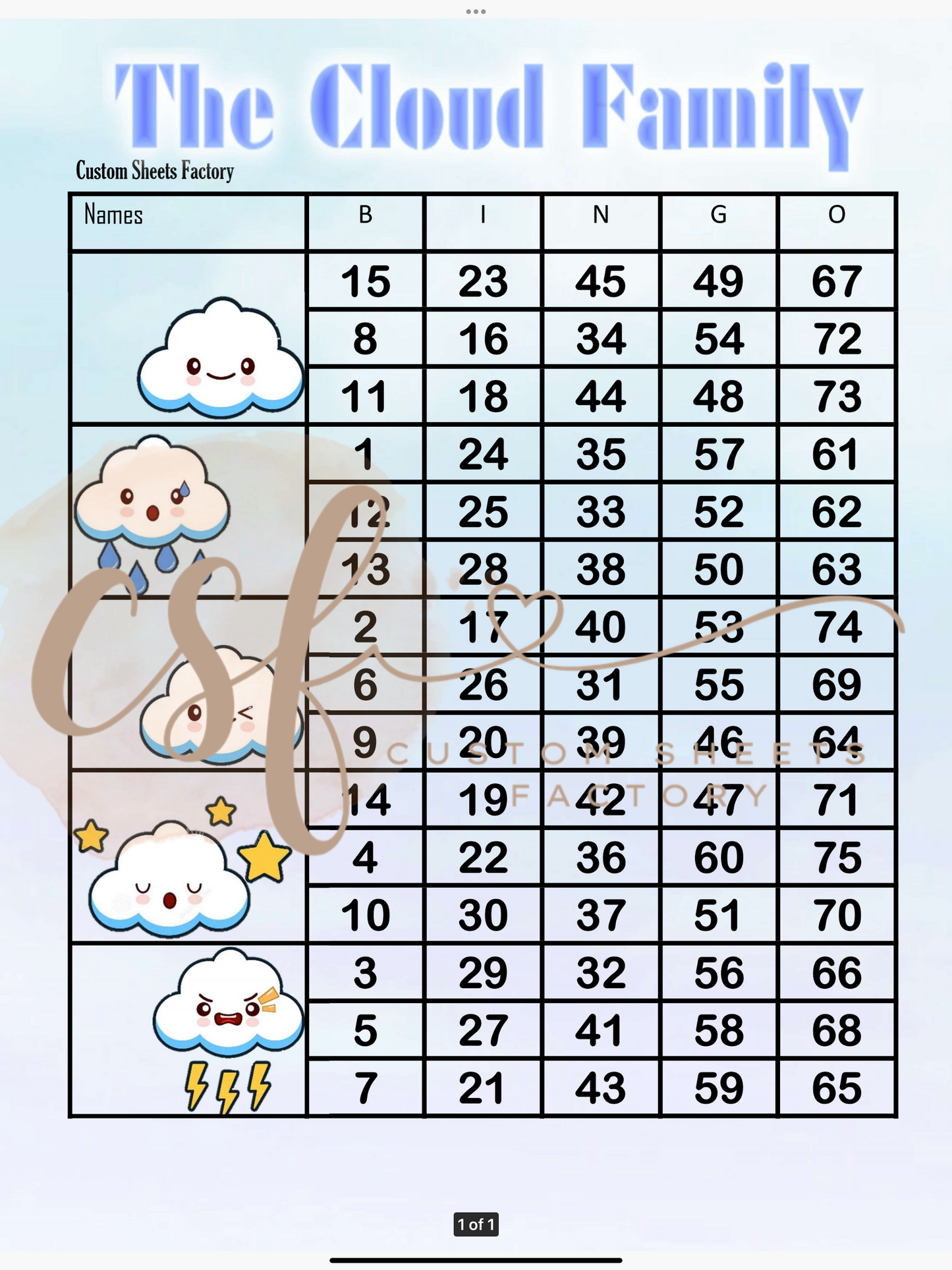 Cloud Family - 5 blocks - 75 ball