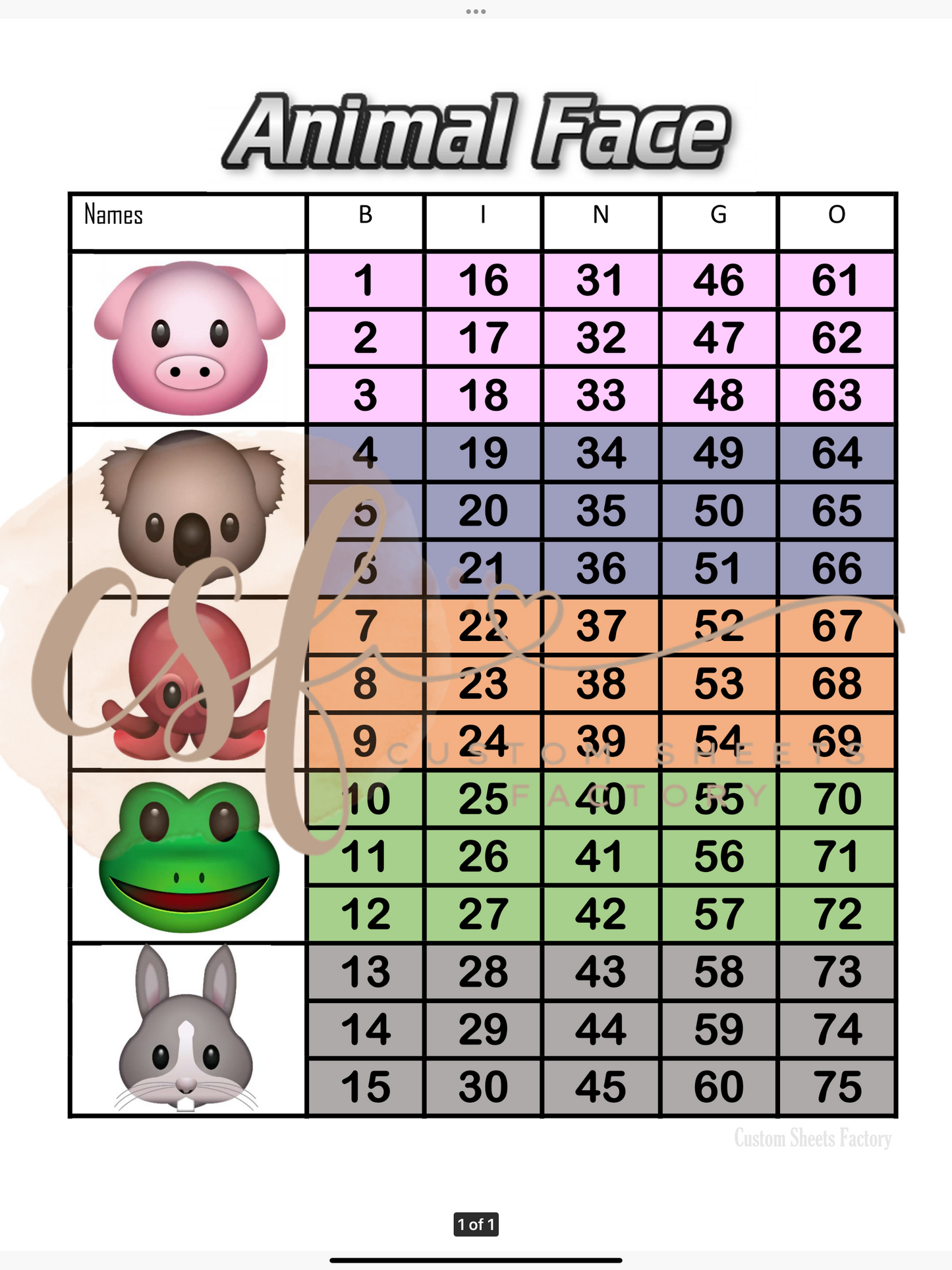 Animal Face - 5 blocks - 75 ball