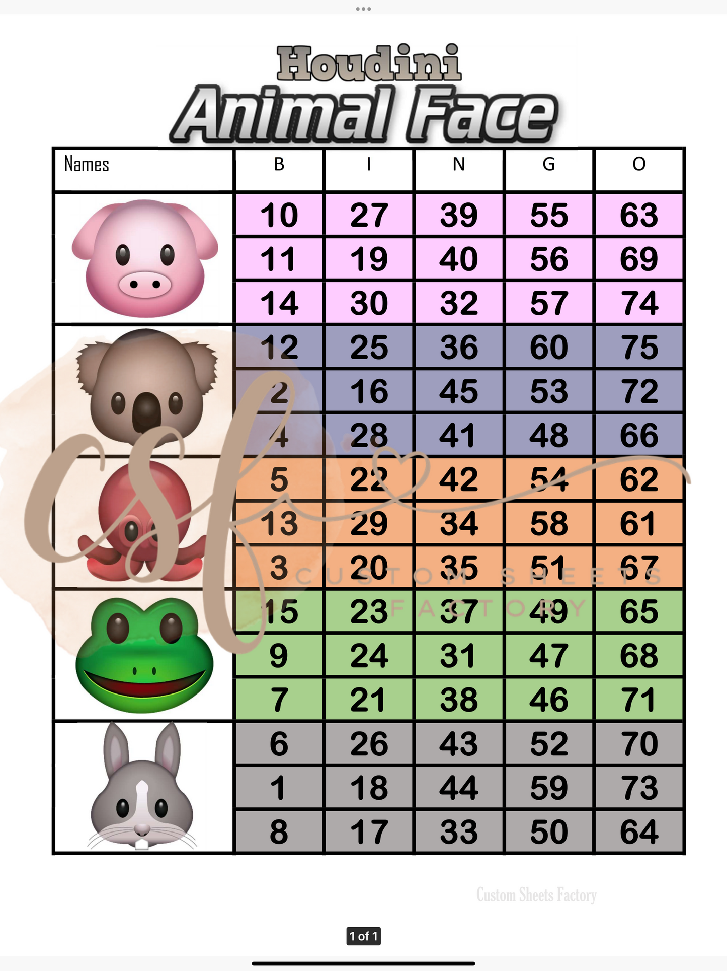 Animal Face - 5 blocks - 75 ball