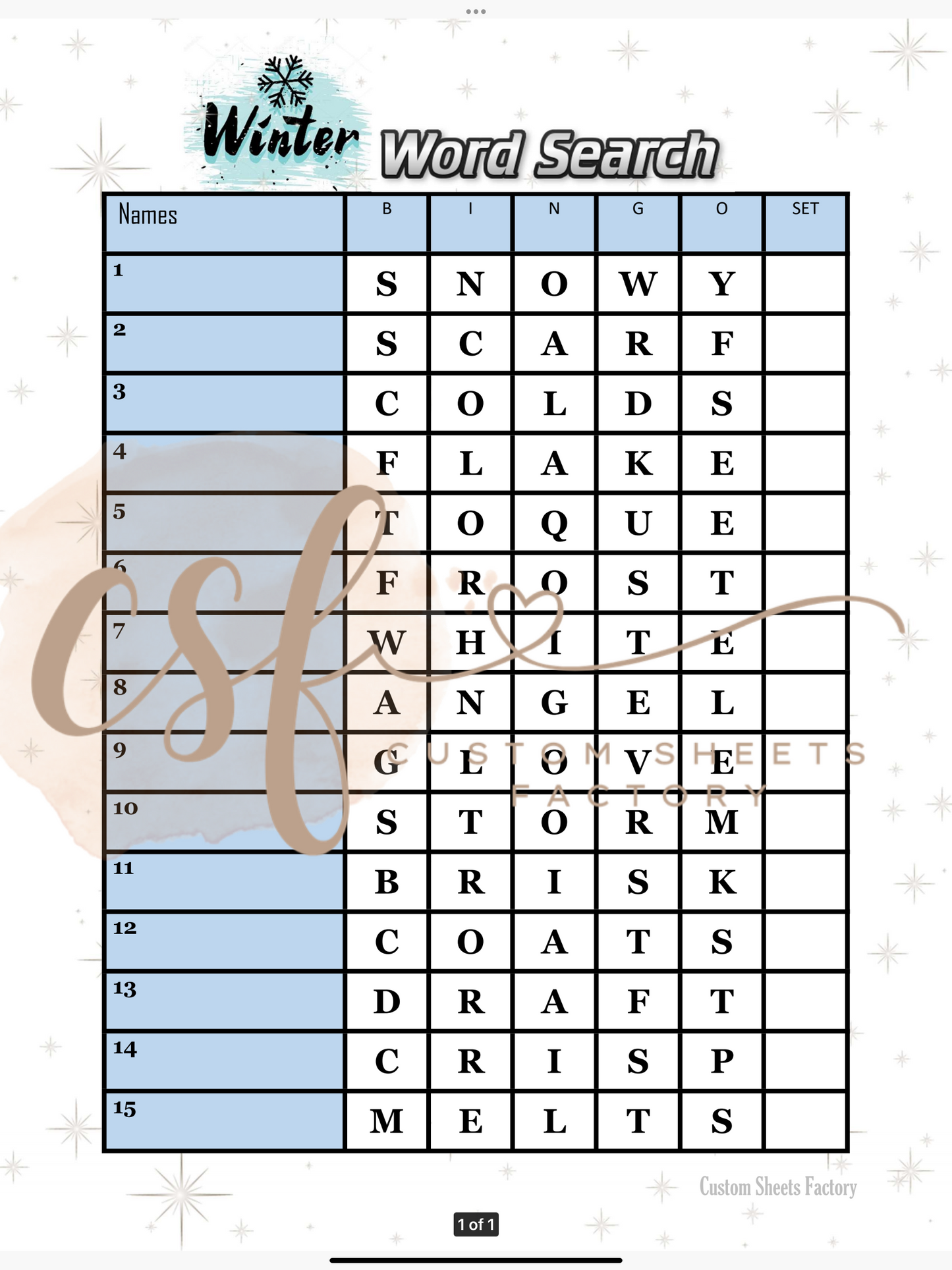 Winter Word Search - Bombo ABC