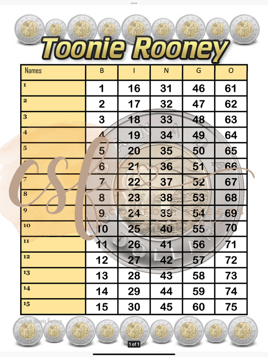 Tooney Rooney - 15 line - 75 ball