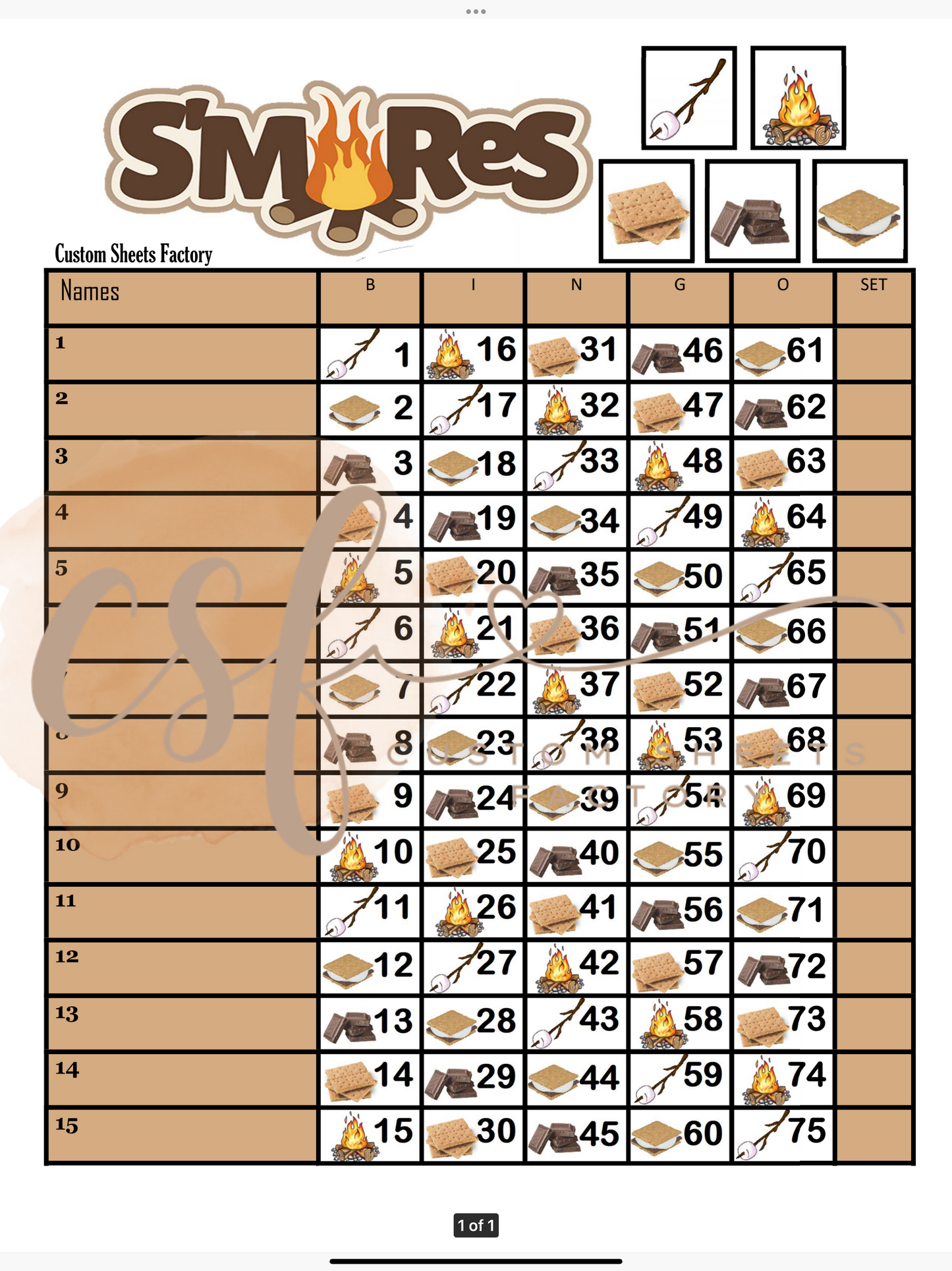 Smores - 15 line - 75 ball