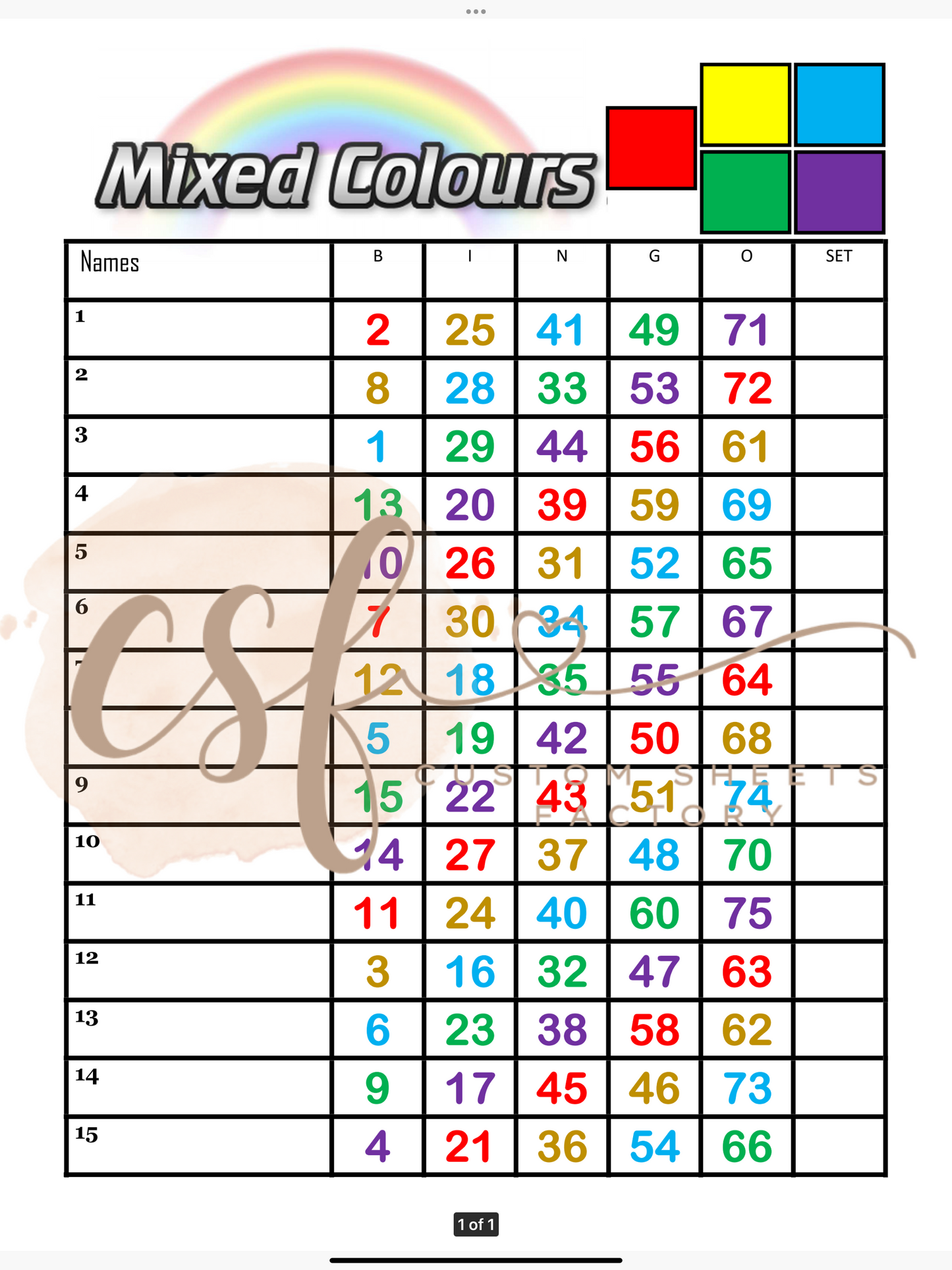 Mixed Colours - 15 line - 75 ball