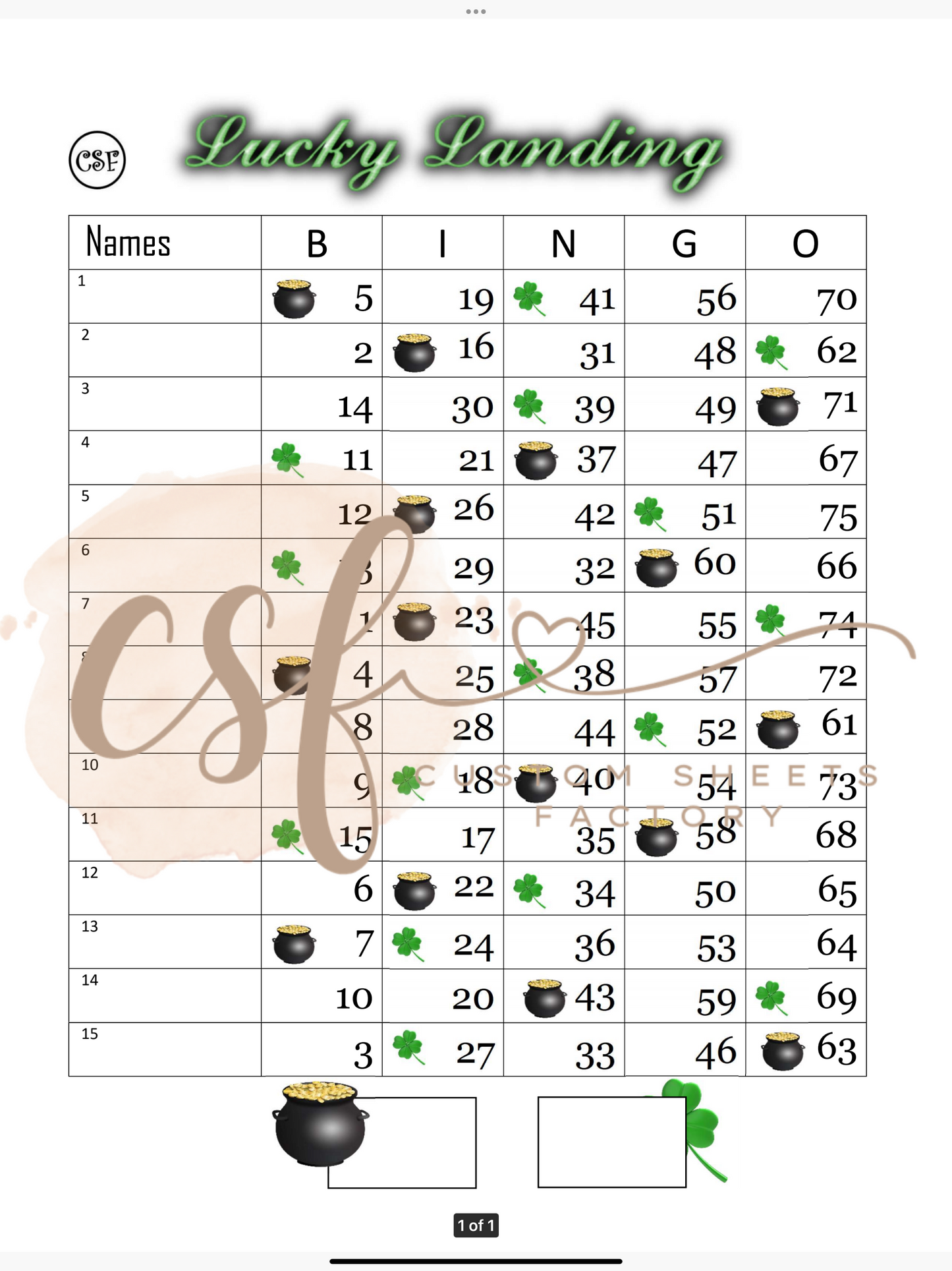 Lucky Landing - 15 line - 75 ball