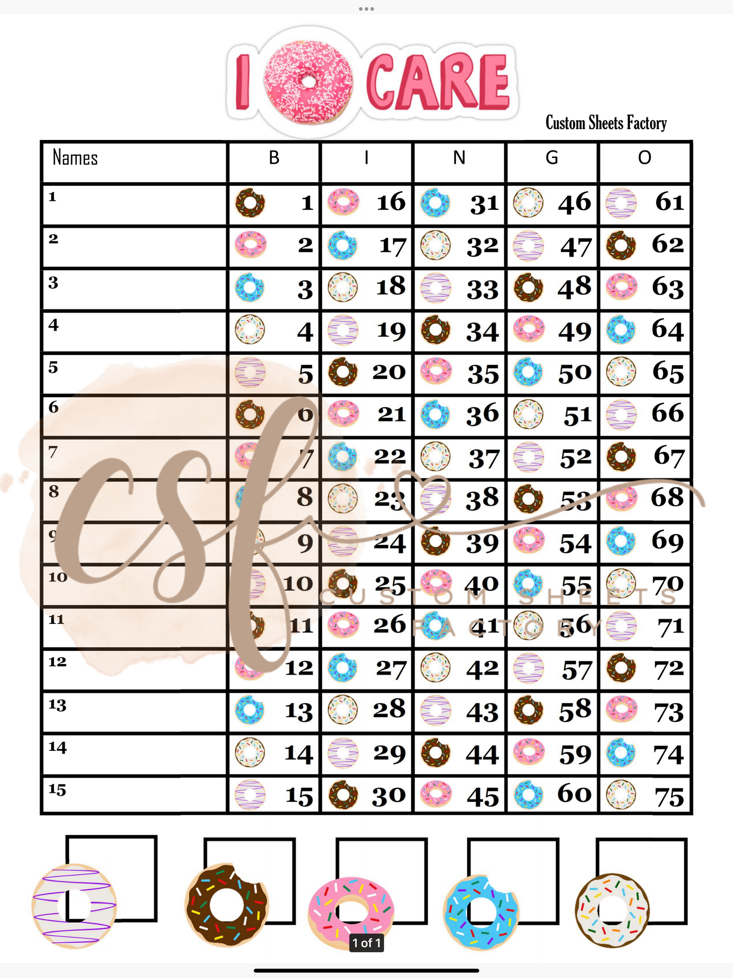 I Donut Care - 15 line - 75 ball