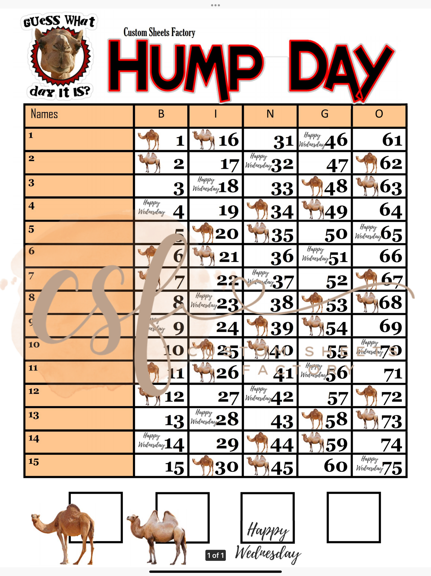 Hump Day - 15 line - 75 ball