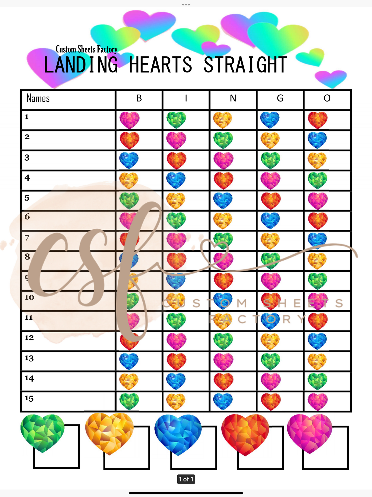 Hearts Landing - 15 line - 75 ball