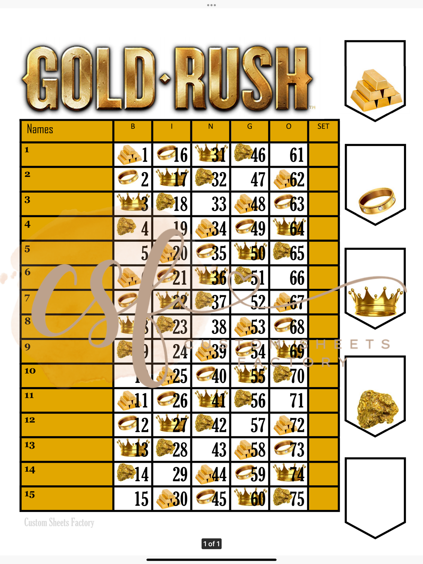 Gold Rush - 15 line - 75 ball