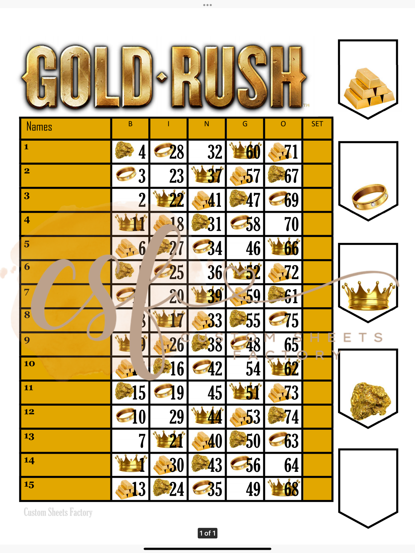 Gold Rush - 15 line - 75 ball