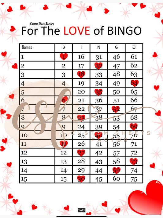 For the Love of Bingo - 15 line - 75 ball