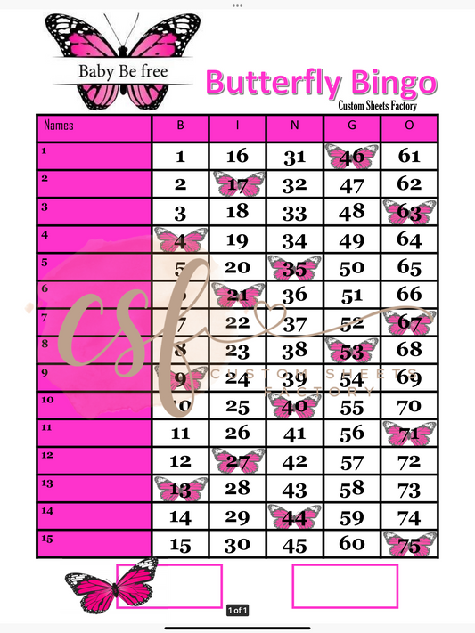 Butterfly Bingo - 15 line - 75 ball