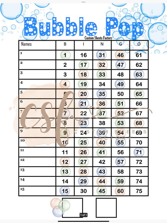 Bubble Pop Single Landing - 15 line - 75 ball