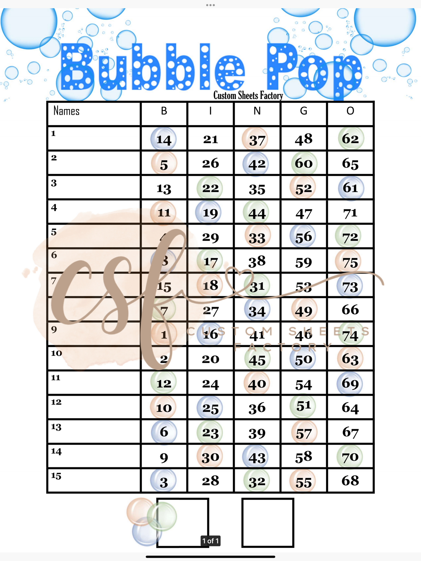 Bubble Pop Single Landing - 15 line - 75 ball