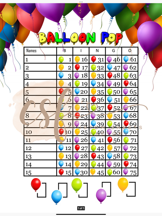 Balloon Pop - 15 line - 75 ball