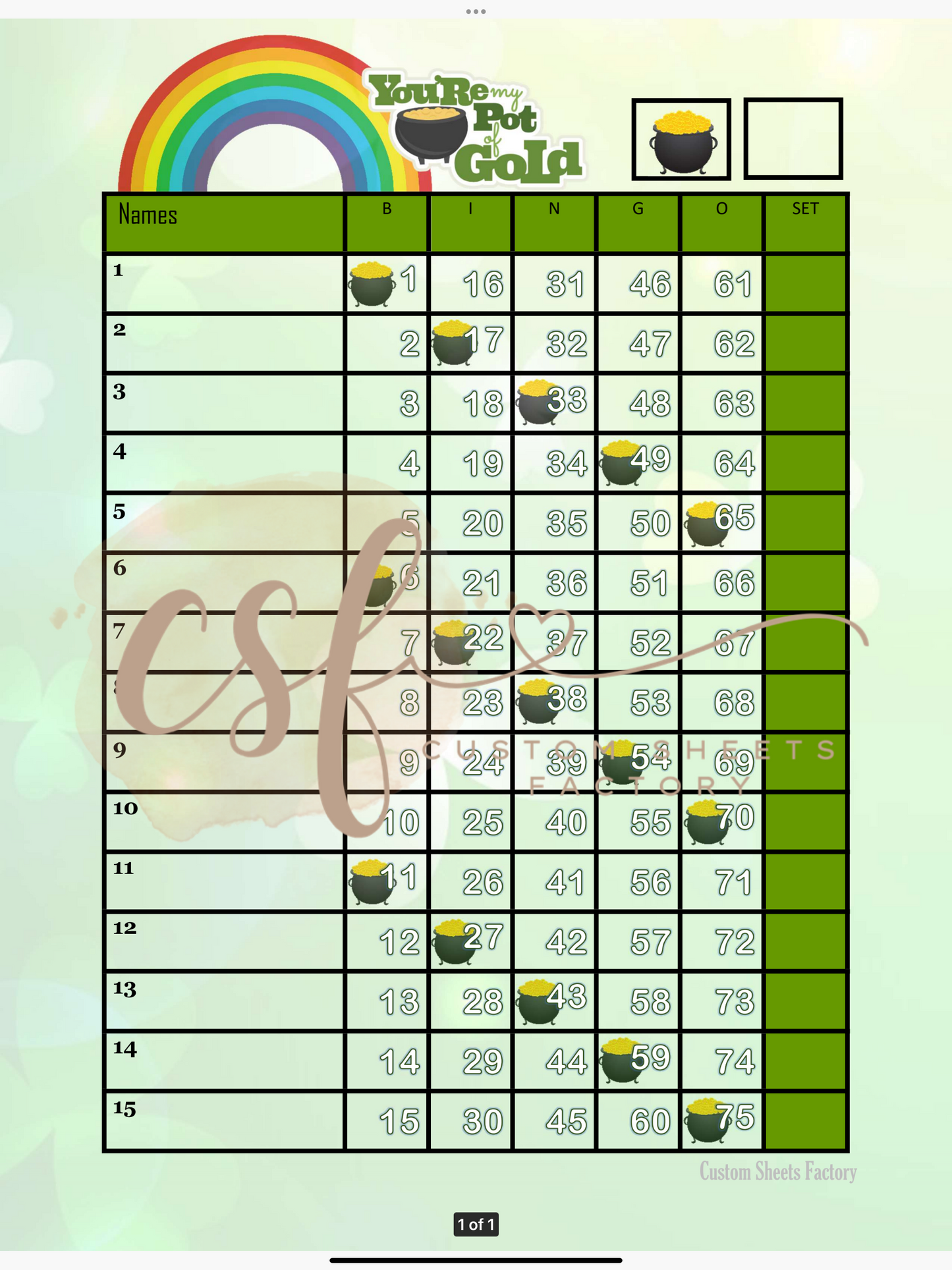 Your My Pot of Gold - 15 line - 75 ball