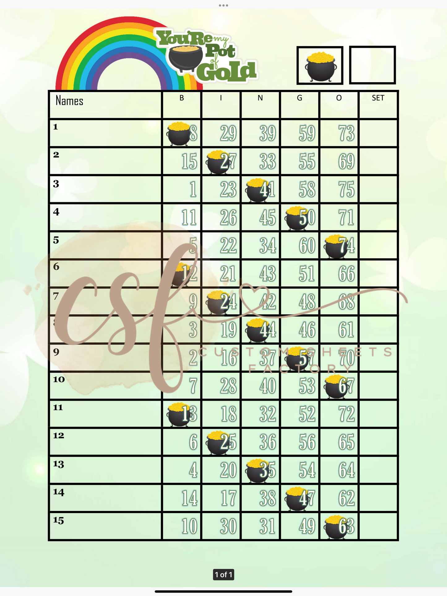 Your My Pot of Gold - 15 line - 75 ball