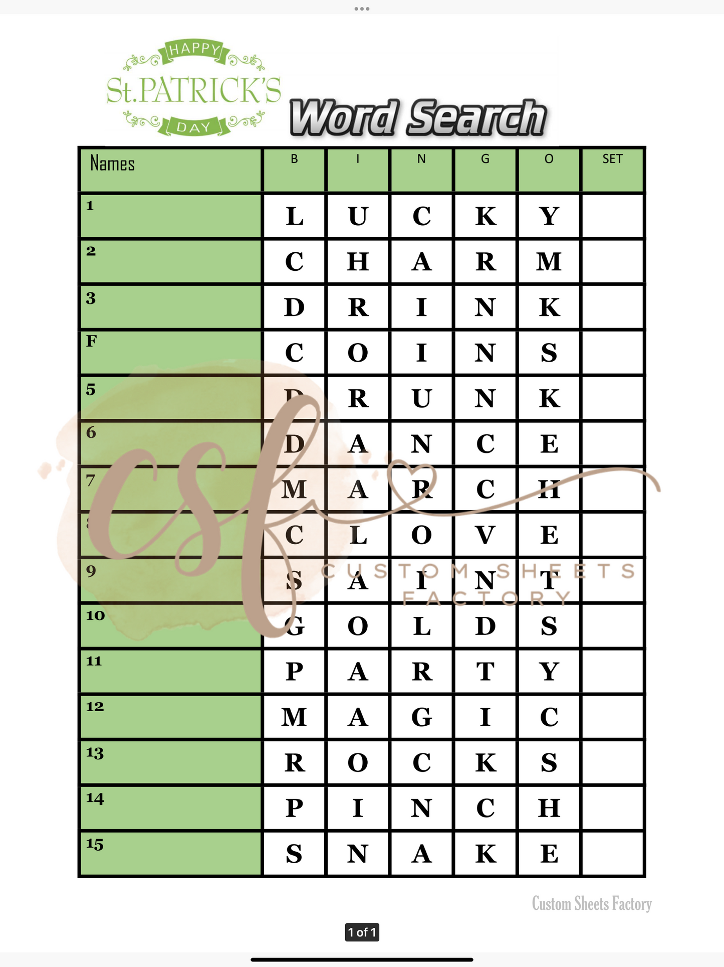 St Patricks Word Search - BOMBO ABC