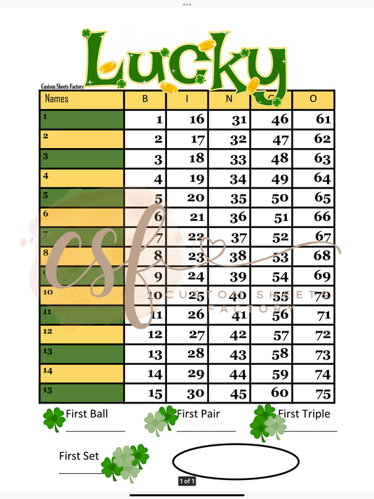 St Patricks Day Sets - 15 line - 75 ball