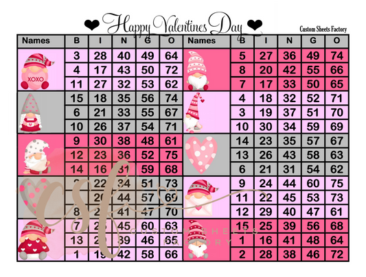 Valentines Day 10 Blocks - 15 line - 75 ball X2 - Mixed