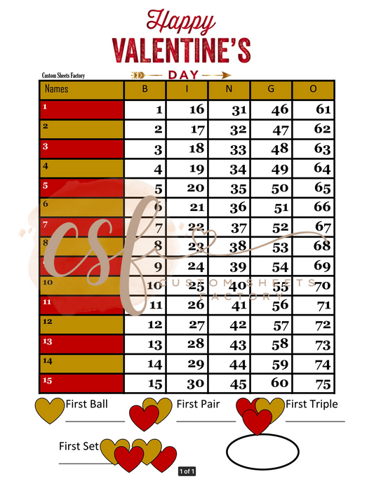 Valentines Day SETS - 15 line - 75 ball