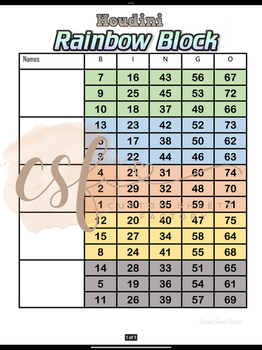 Rainbow Block - 5 line - 75 ball - Houdini