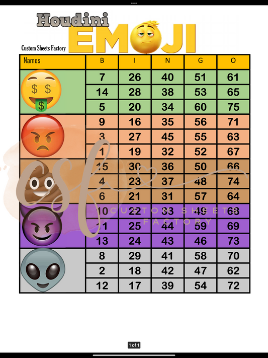 Emojii Block - 5 spots - 75 ball - Houdini