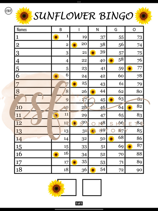 Sunflower Bingo - 18 line - 90 ball