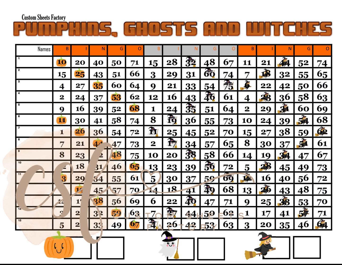 Pumpkin, Ghost, Witches Tripple - 15 line - 75 ball