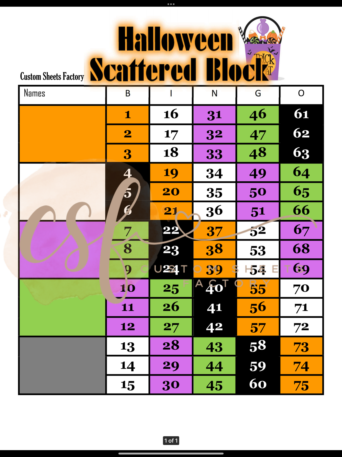 Halloween Scatter Blocks - 5 block - 75 ball