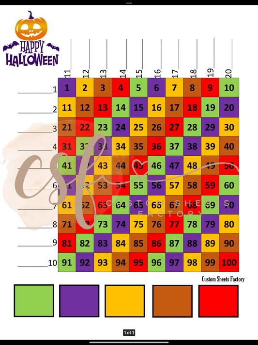 Halloween Coloured Grid - 20 line - 100 ball