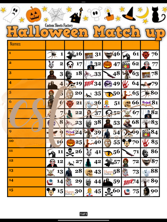 Halloween Match-up - 15 line - 90s ball - Straight