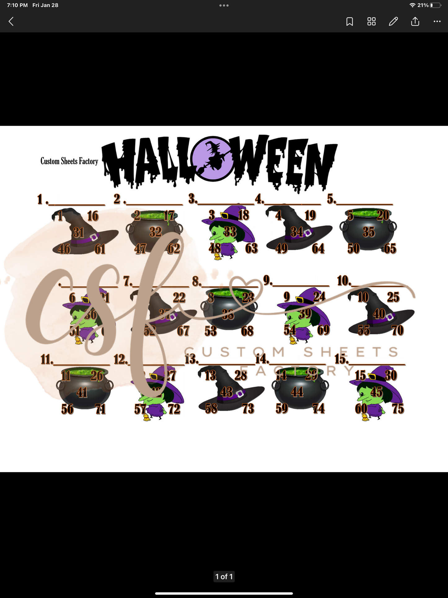 Halloween Clip Art - 15 line - 75 ball - Straight