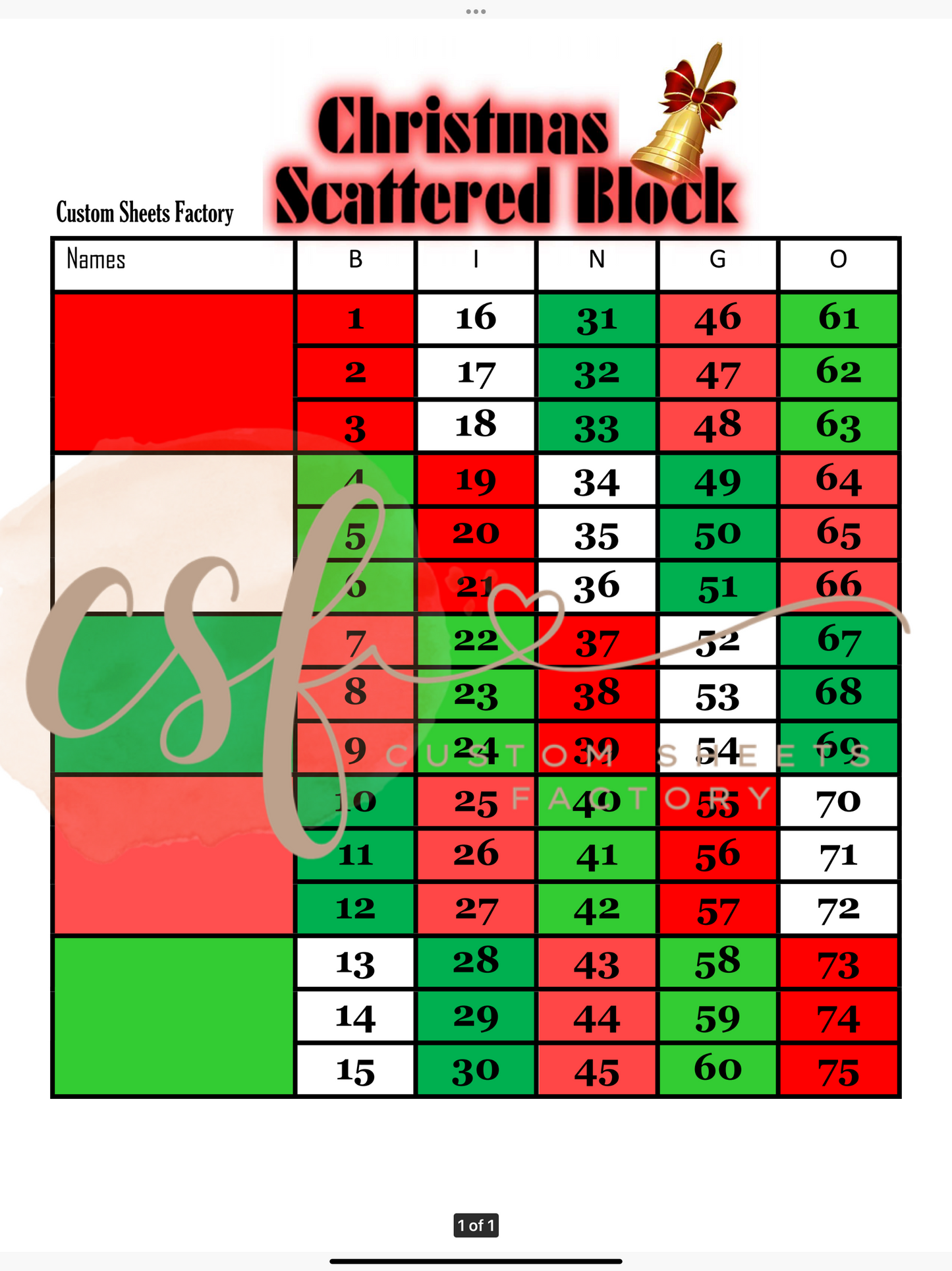 Scatter Block Christmas - 5 block - 75 ball