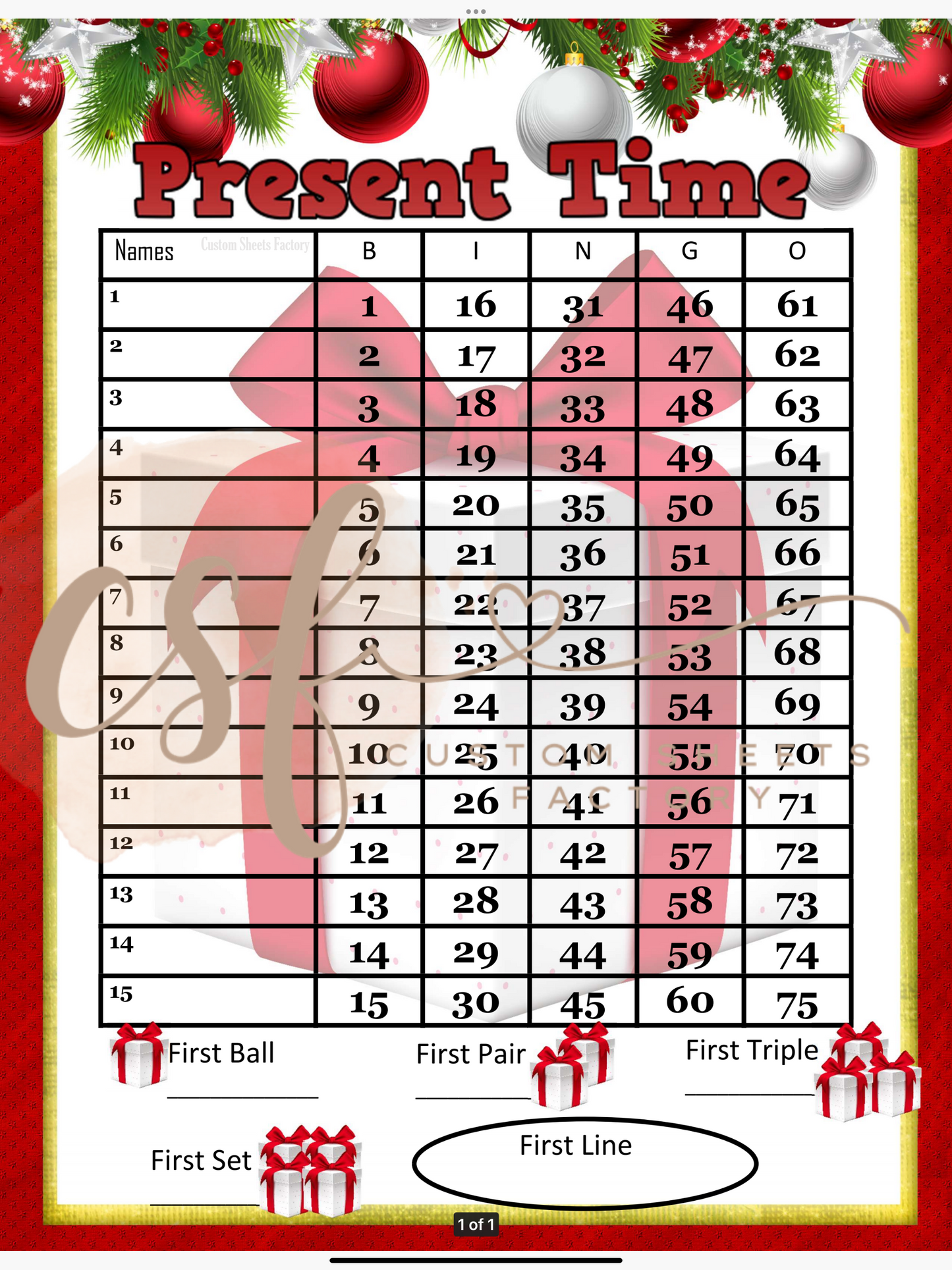 Present Time Sets - 15 line - 75 ball