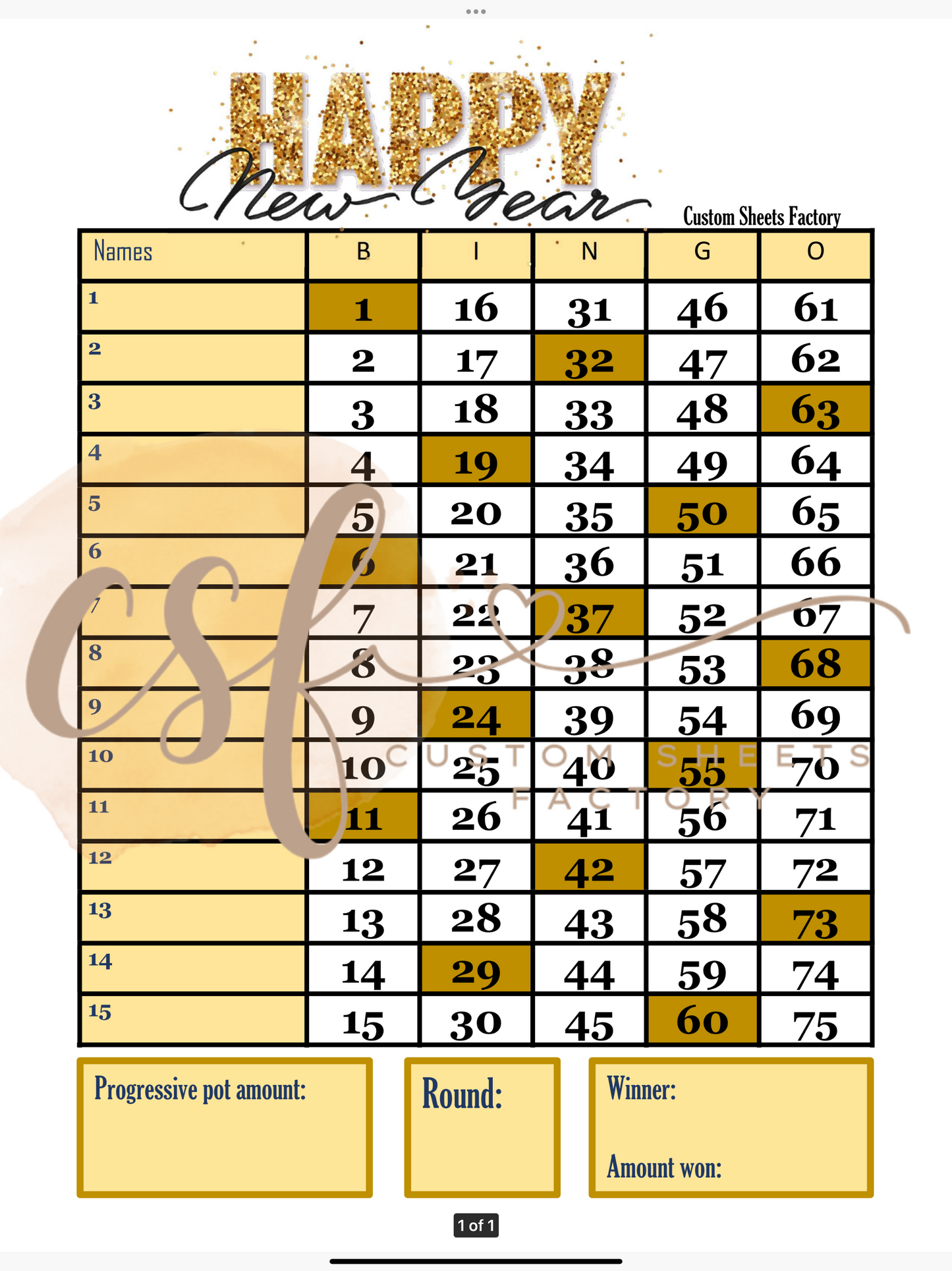 Happy New Year Progressive - 15 line - 75 ball