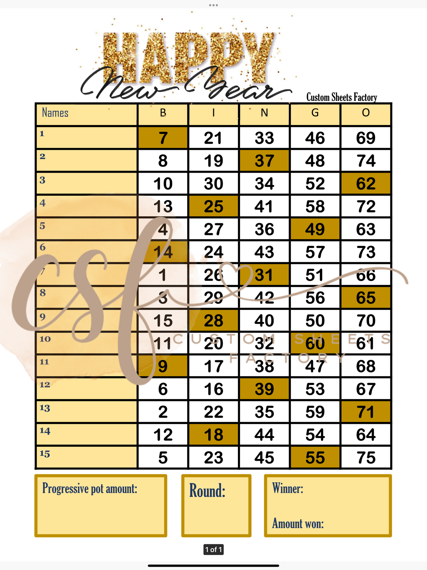 Happy New Year Progressive - 15 line - 75 ball