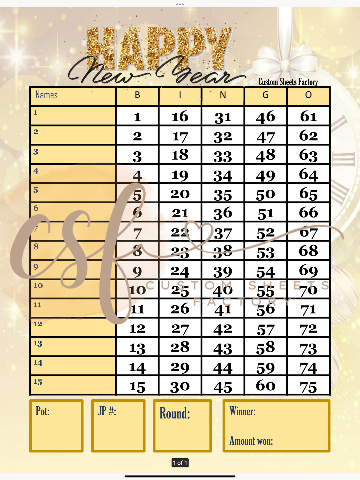 Happy New Year Jackpot in Numbers - 15 line - 75 ball