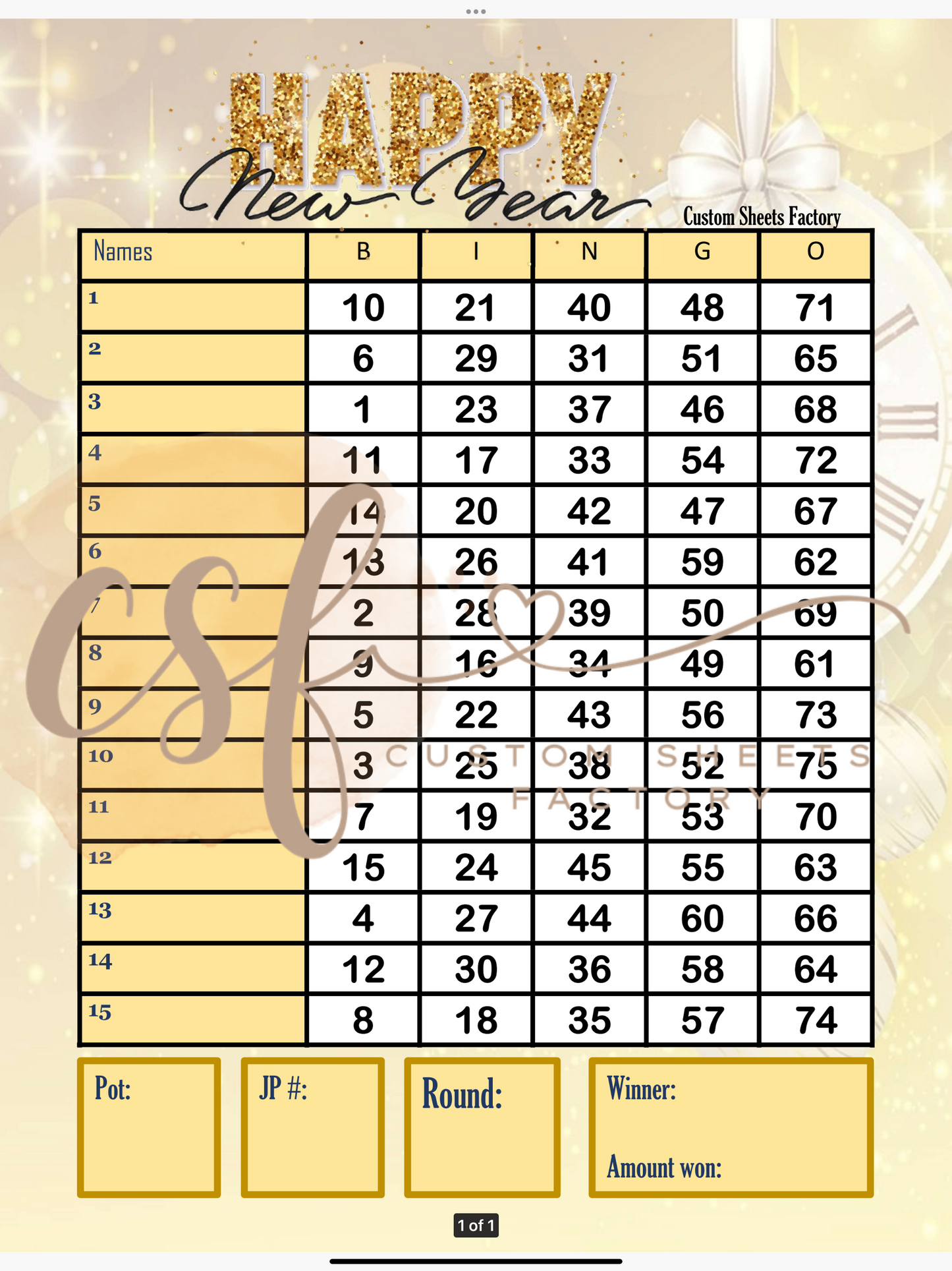 Happy New Year Jackpot in Numbers - 15 line - 75 ball